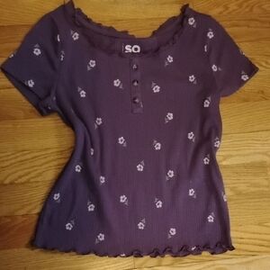 SO Purple Floral Short Sleeve Top